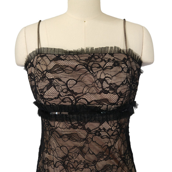 Vintage 90s Y2K Prom Dress Maxi Gown Size M 12 Black Lace Fairy Goth Betsy Adam - Picture 6 of 13